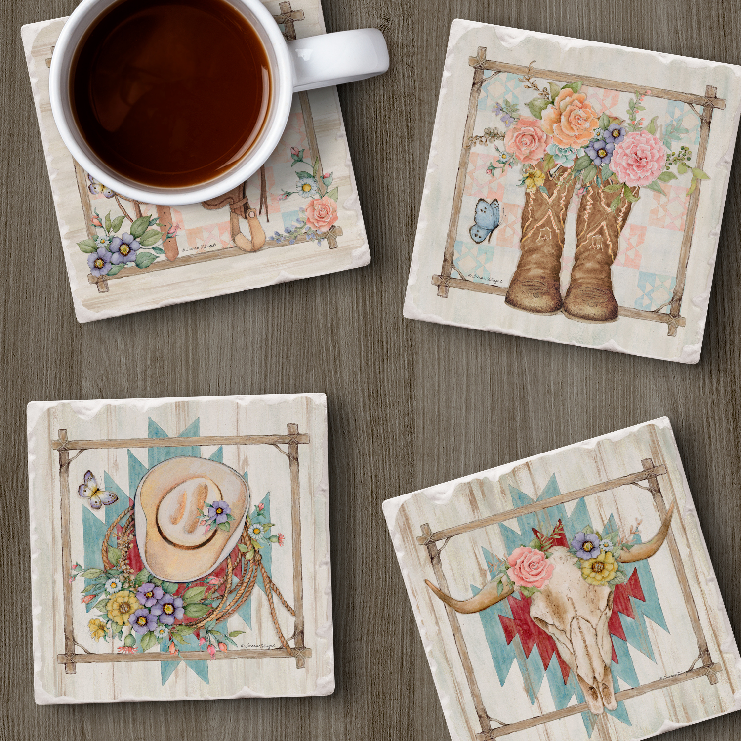 4 PK Asst Coaster Sets-Square