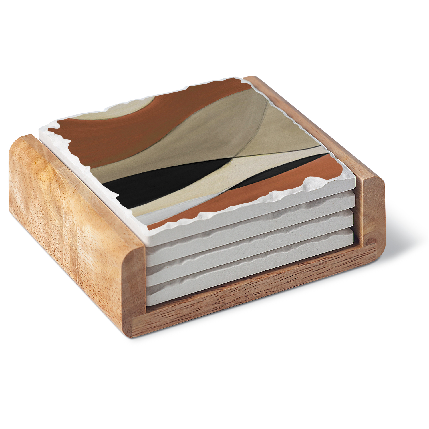 Neutral Study 4pk Square Coaster Set W Holder Single Image Conimar Group